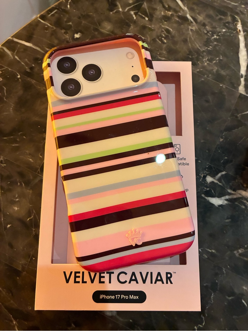 Velvet Caviar Striped iPhone Case — Pink, Brown, Green & Blue